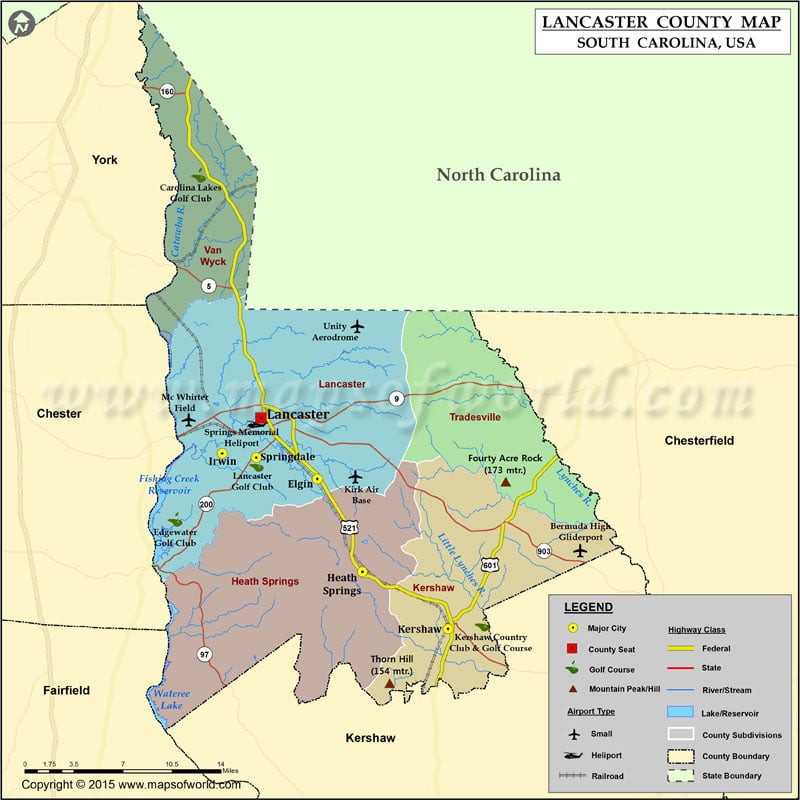 Lancaster County Map, South Carolina