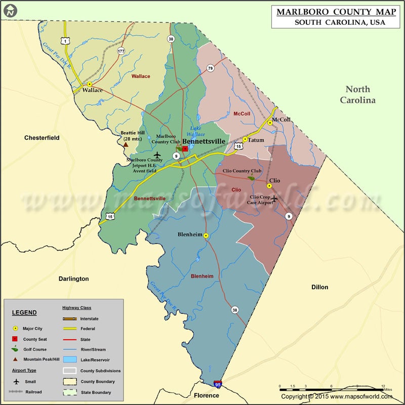 Marlboro County Map, South Carolina