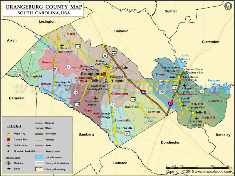 Orangeburg County Map, South Carolina