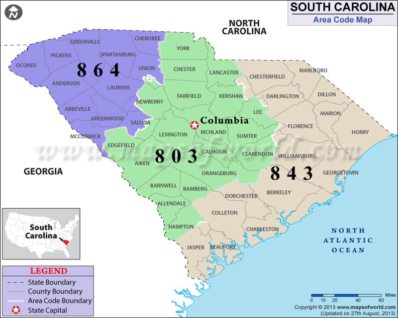 South Carolina Area Code Map