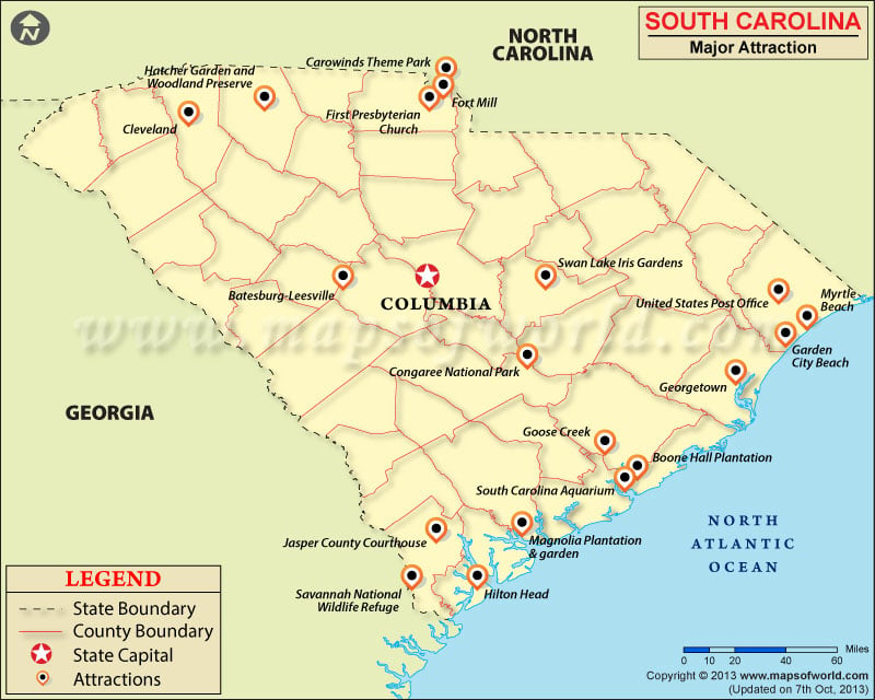 South Carolina Travel Attractions Map