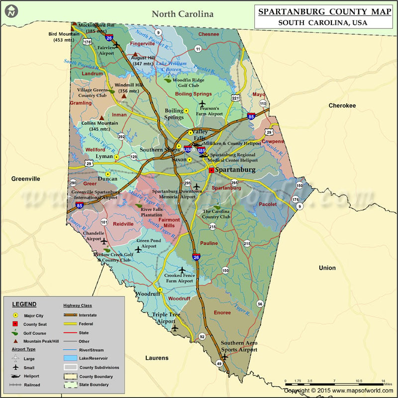 Spartanburg County Map, South Carolina