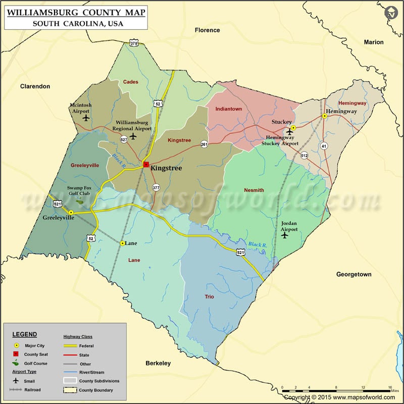 Williamsburg County Map, South Carolina