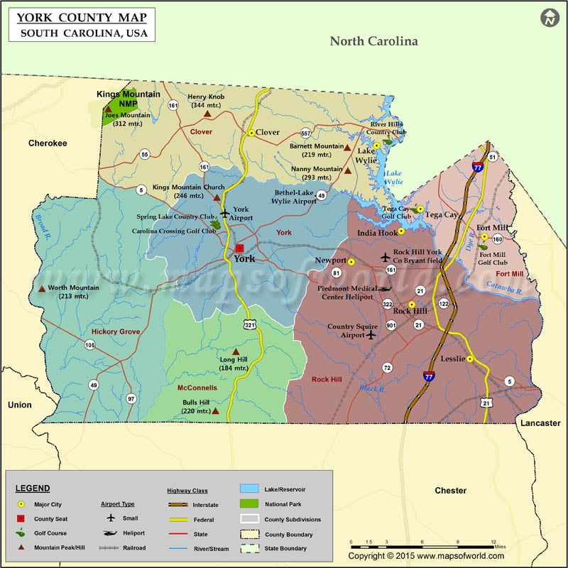 York County Map, South Carolina