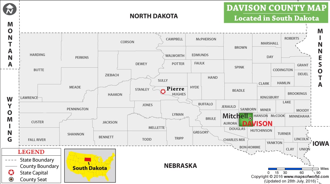 Davison County Map, South Dakota