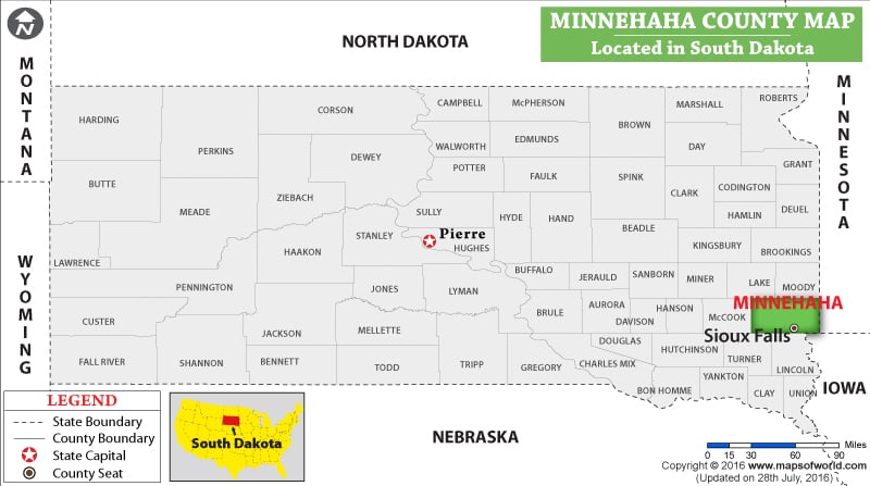 Minnehaha County Map, South Dakota