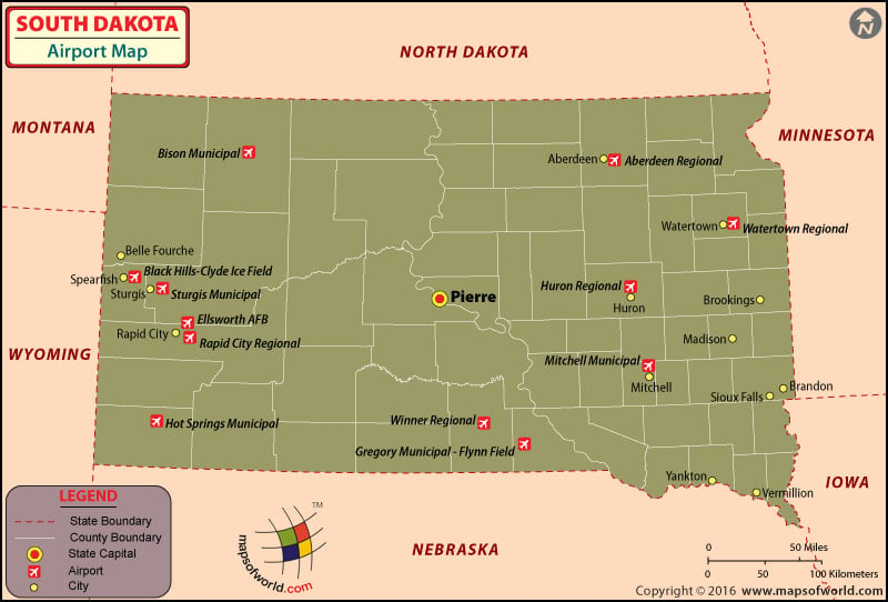South Dakota Airports Map