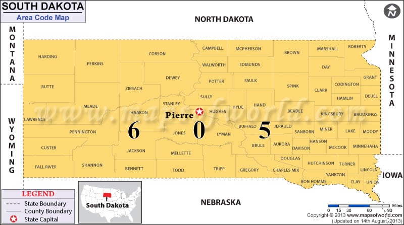 South Dakota Area Code Map