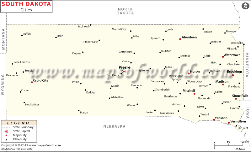 South Dakota Cities Map