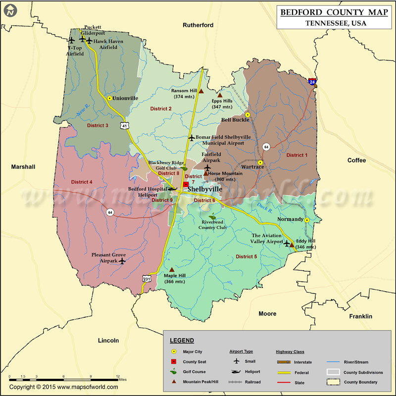 Bedford County Map, TN | Map of Bedford County Tennessee