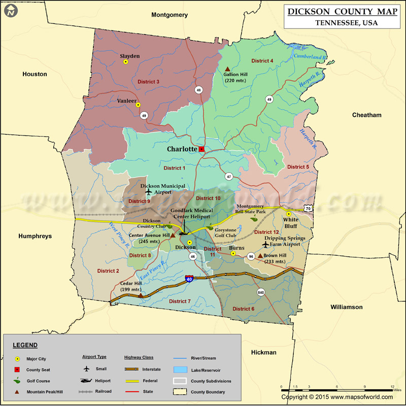 Dickson County Map, TN | Map of Dickson County Tennessee