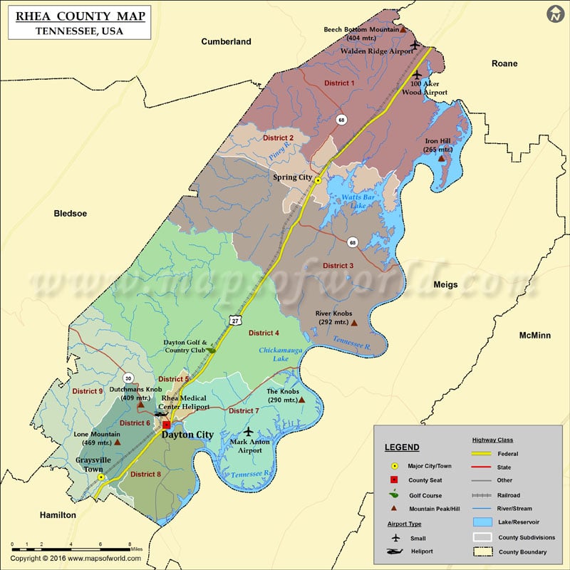 Rhea County Map, Tennessee