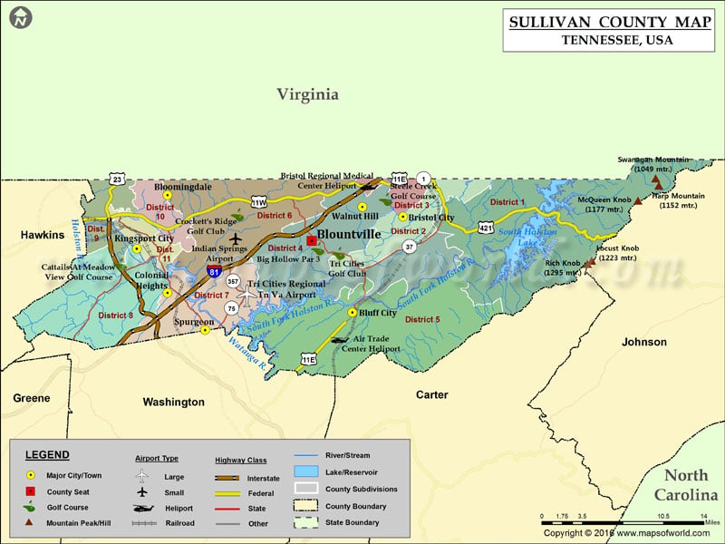 Sullivan County Map, Tennessee