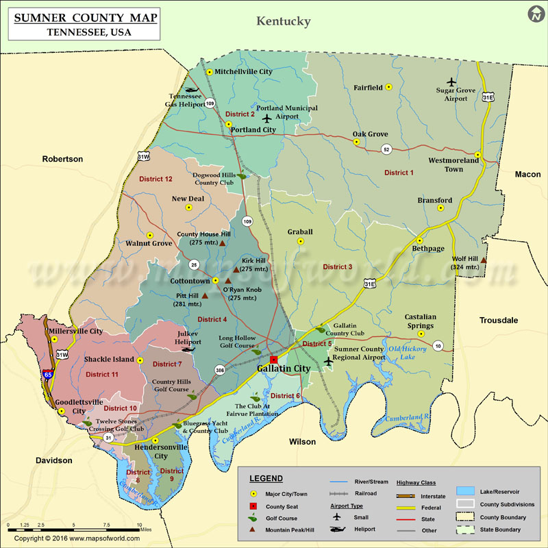 Sumner County TN Map Map of Sumner County Tennessee