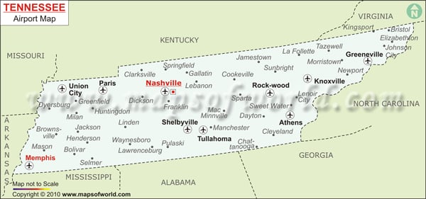 Airports in Tennessee Map