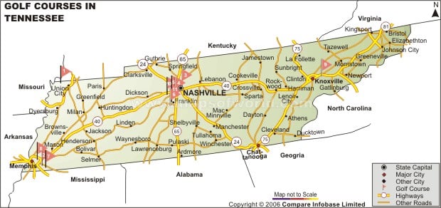 Golf Courses in Tennessee Map
