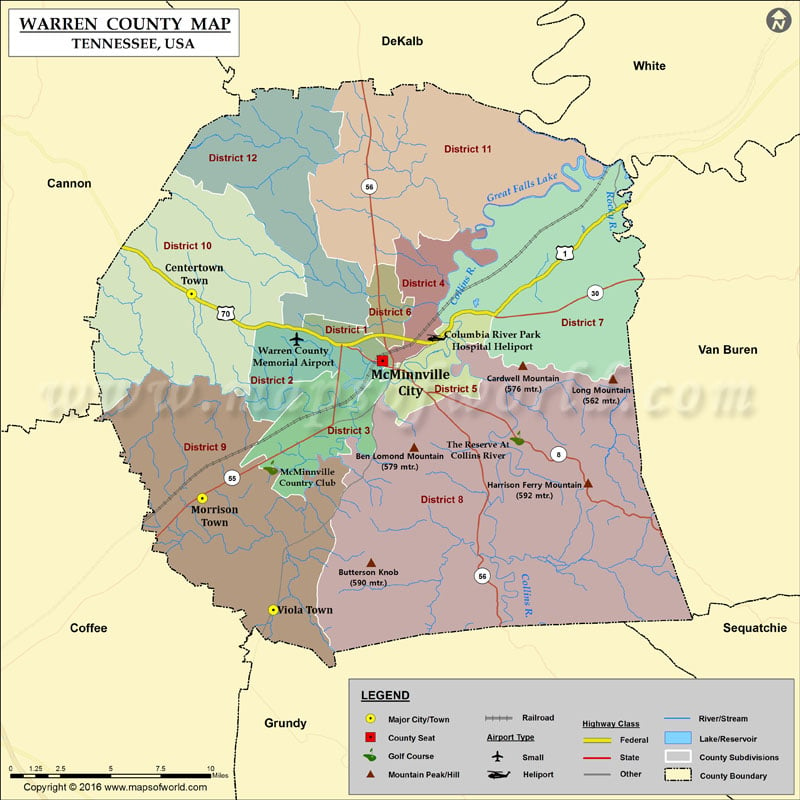 Warren County Map, Tennessee
