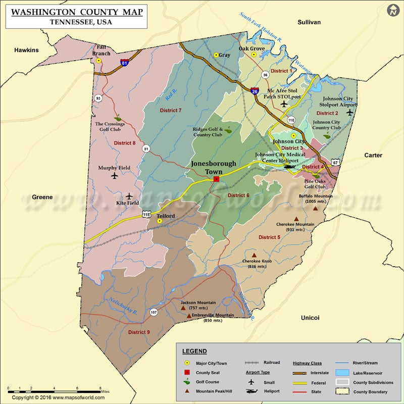 Washington County Map, Tennessee