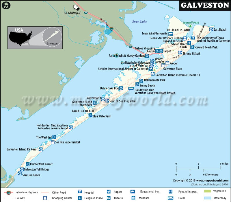 Galveston Map, Texas