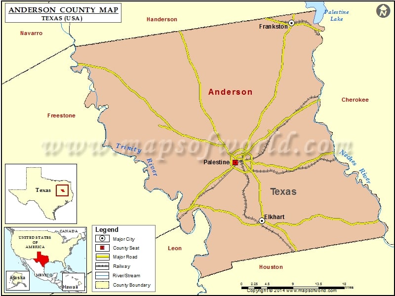 Anderson County Map, Texas
