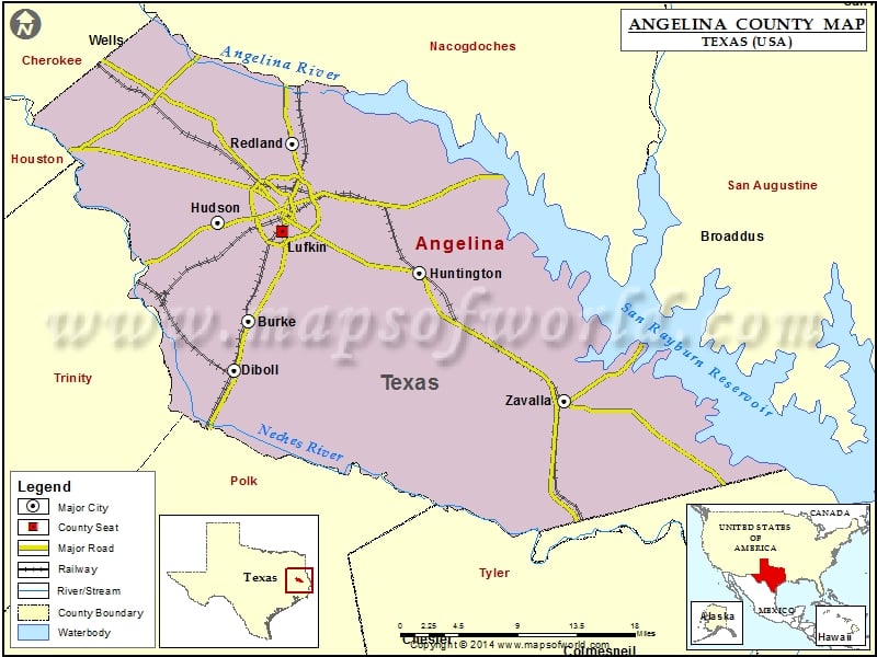 Angelina County Map, Texas