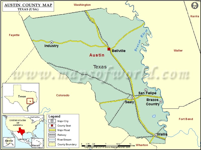 Austin County Map, Texas