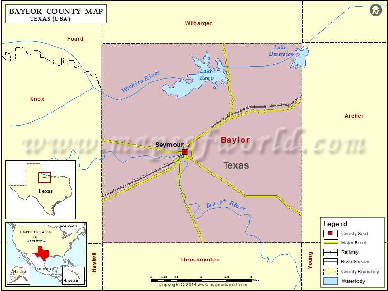 Baylor County Map, Texas