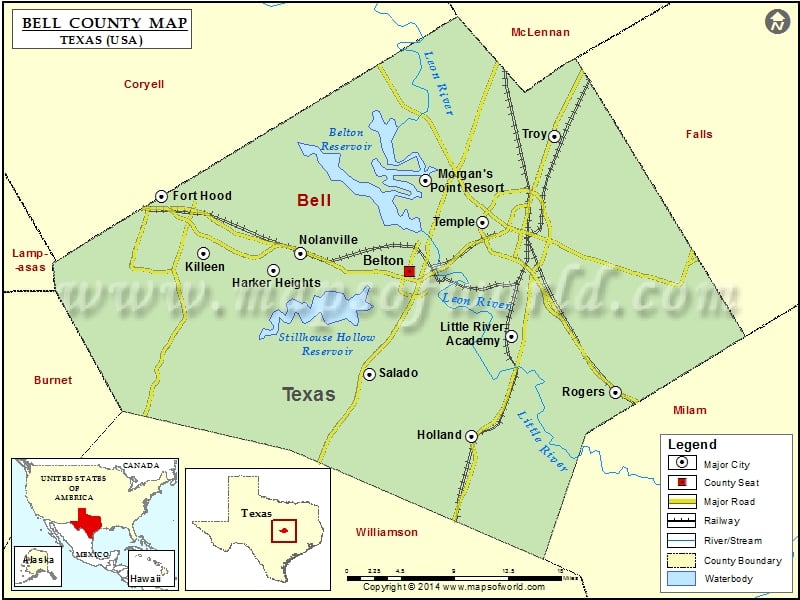 Bell County Map, Texas