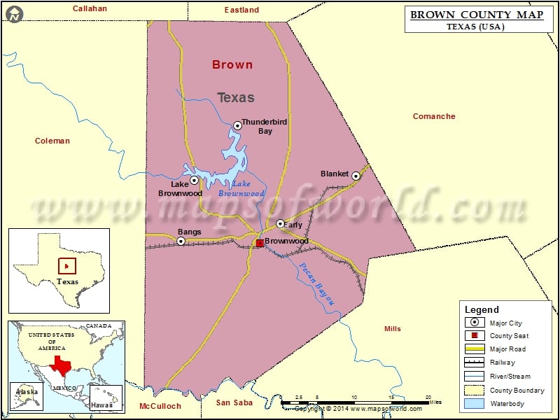 Brown County Map, Texas