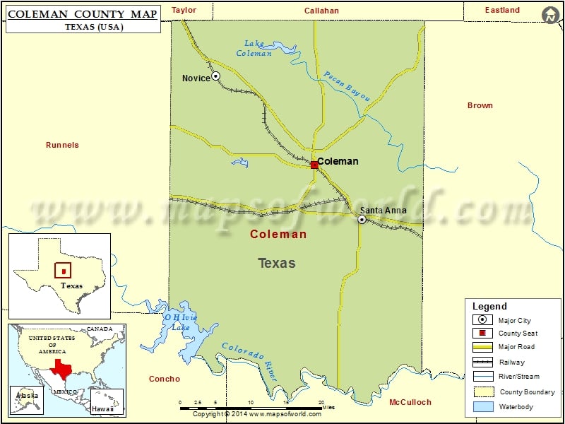 Coleman County Map, Texas