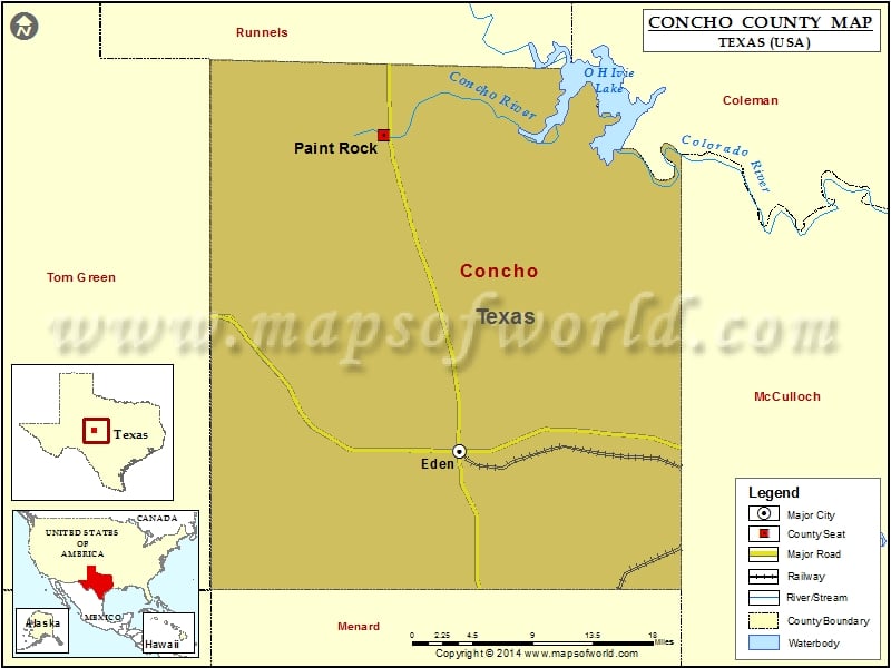 Concho County Map, Texas