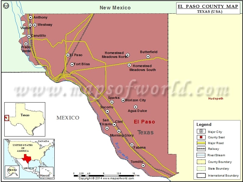 El Paso County Map, Texas