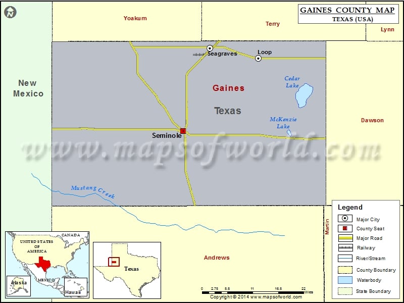 Gaines County Map, Texas