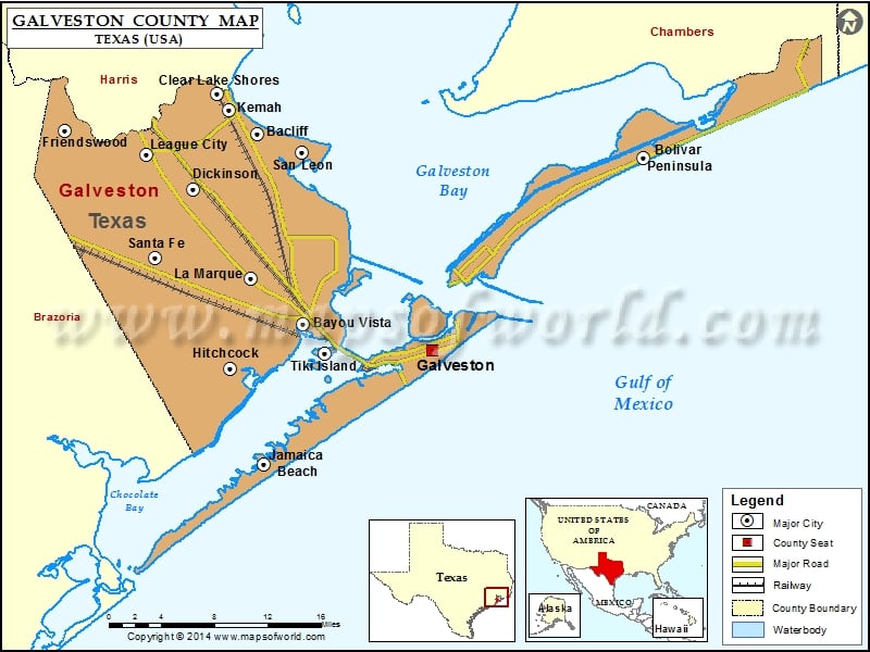 Galveston County Map, Texas