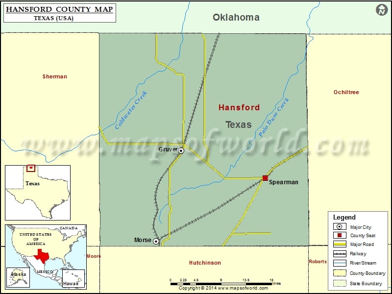 Hansford County Map, Texas
