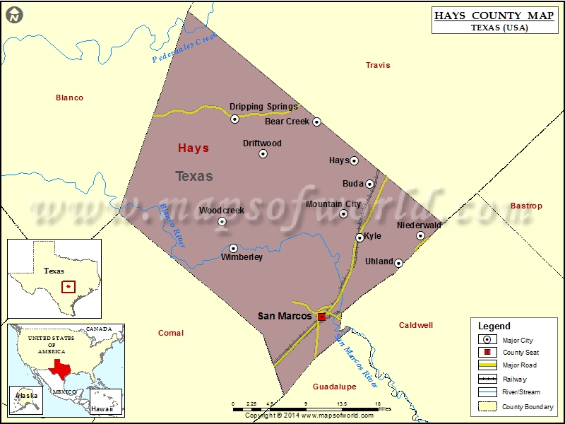 Hays County Map | Map of Hays County, Texas