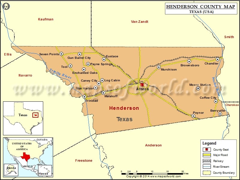 Henderson County Map, Texas