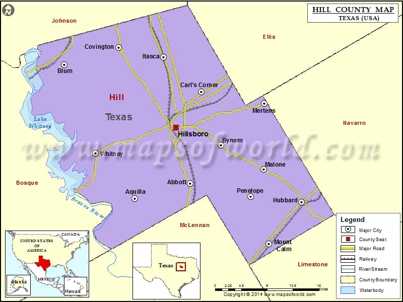 Hill County Map, Texas