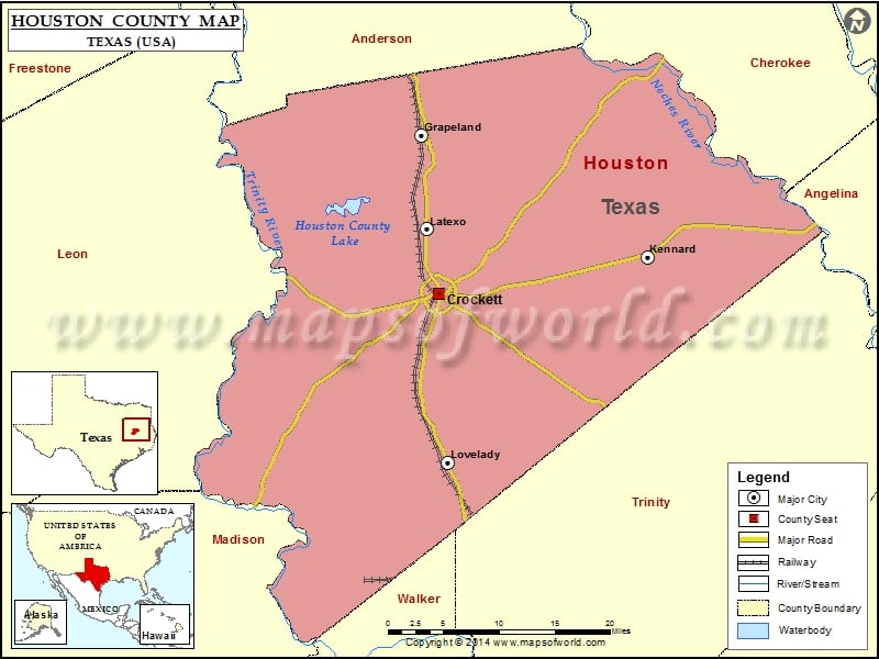 Houston County Map, Texas