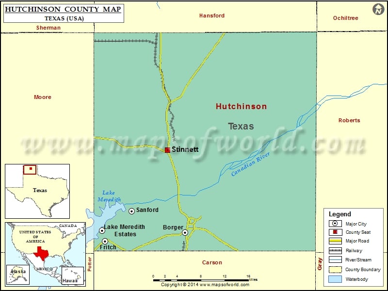 Hutchinson County Map, Texas