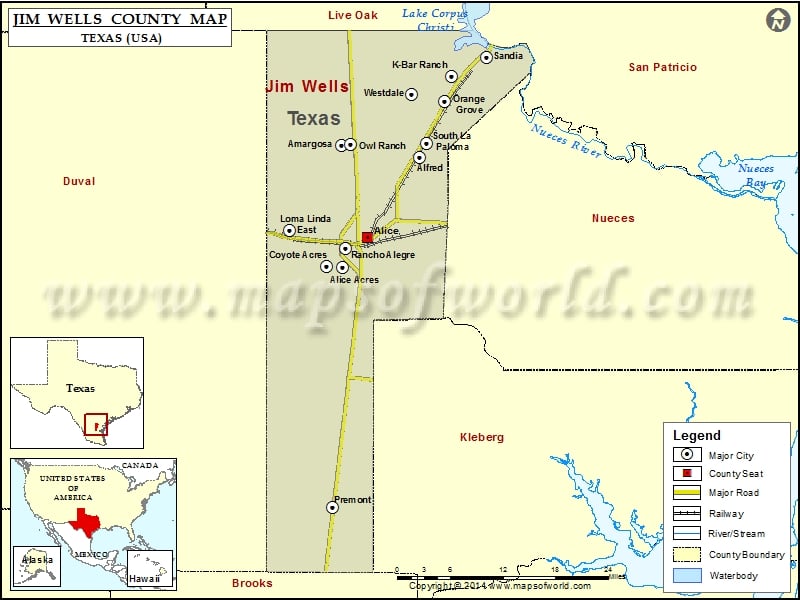 Jim Wells County Map, Texas