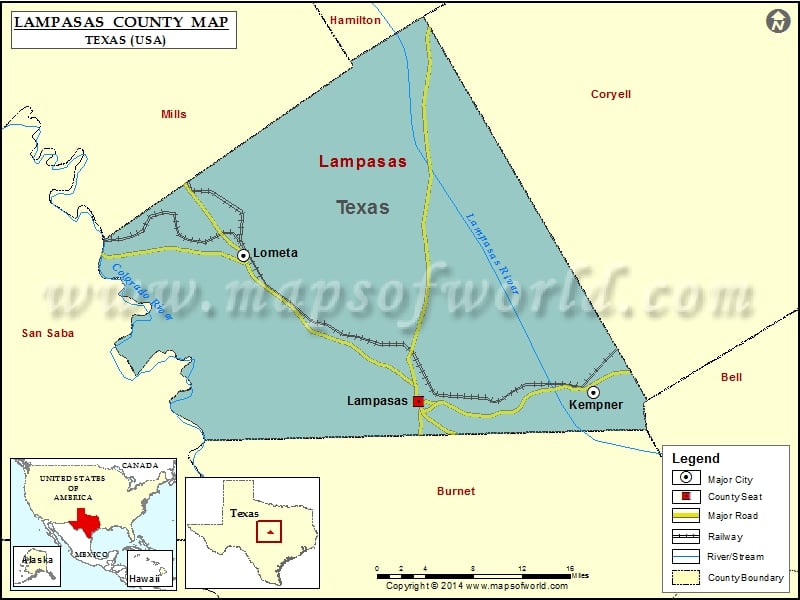 Lampasas County Map, Texas