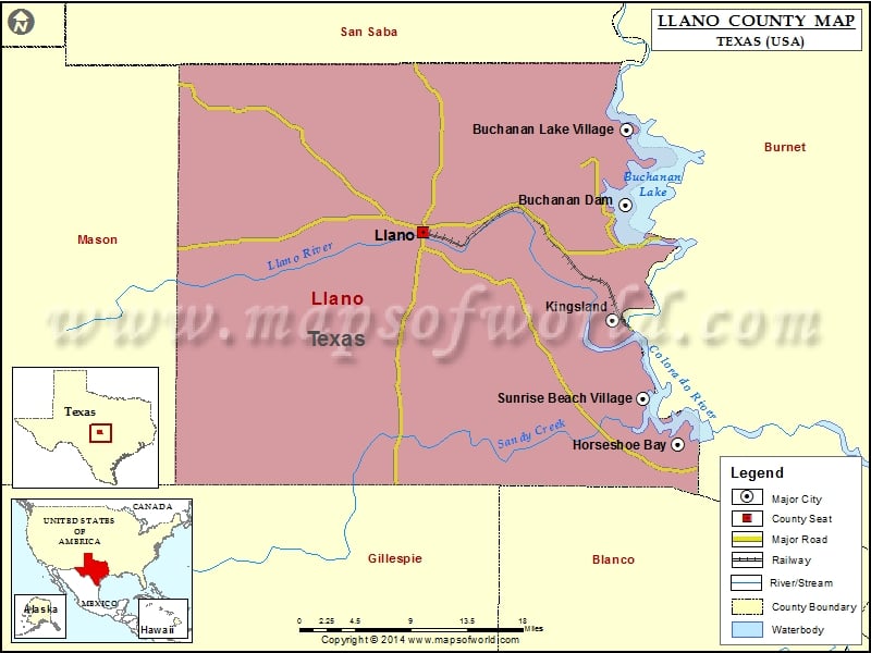 Llano County Map, Texas