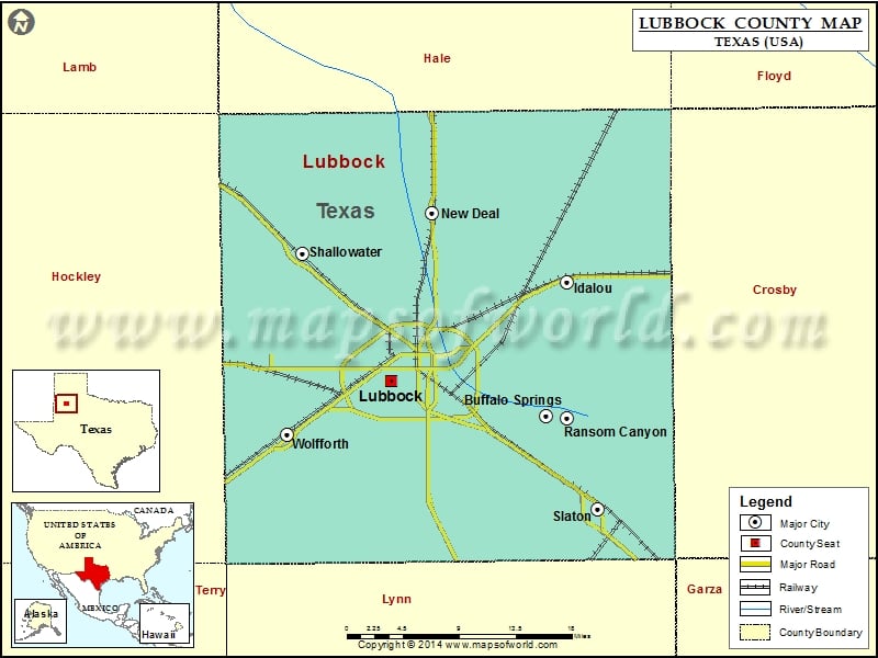 Lubbock County Map, Texas
