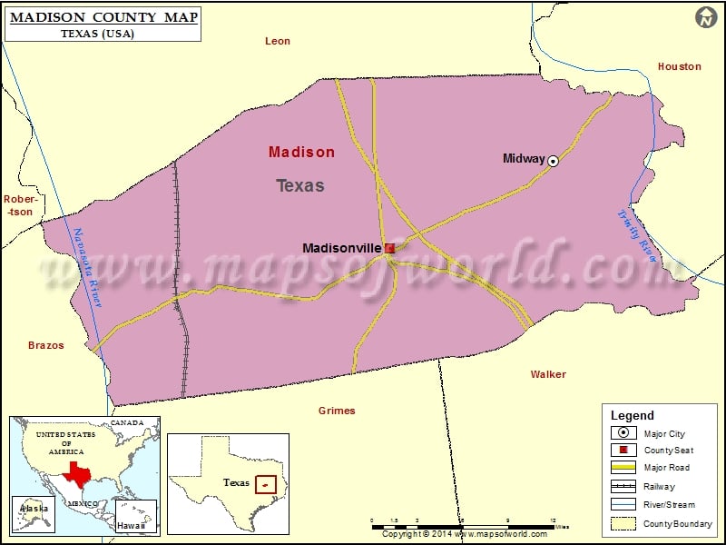 Madison County Map, Texas
