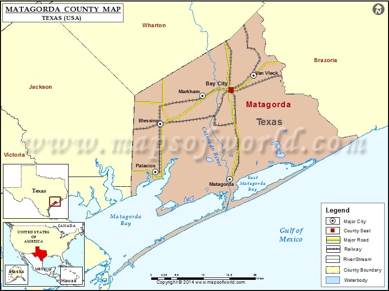 Matagorda County Map, Texas