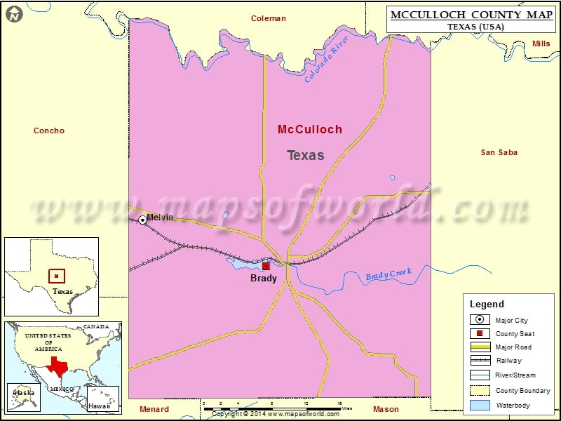 McCulloch County Map, Texas