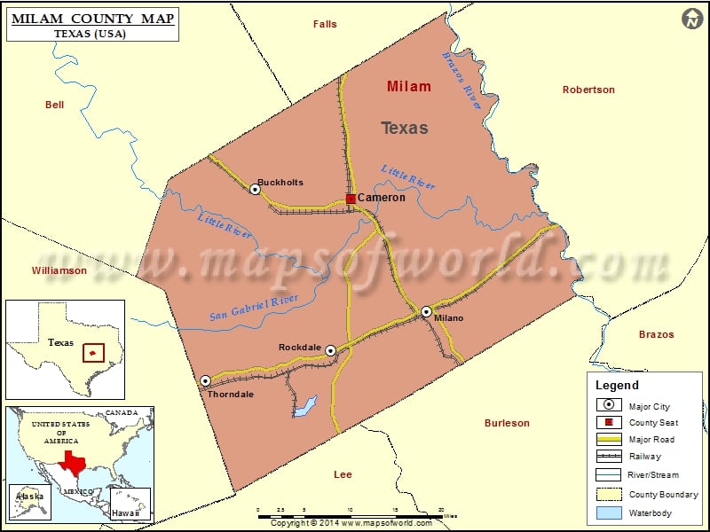 Milam County Map, Texas