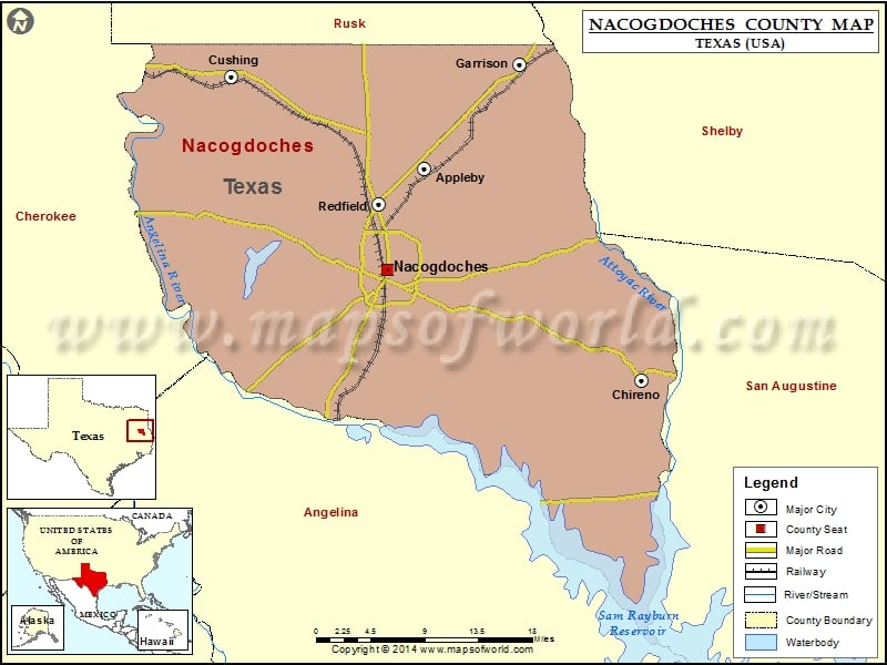 Nacogdoches County Map, Texas