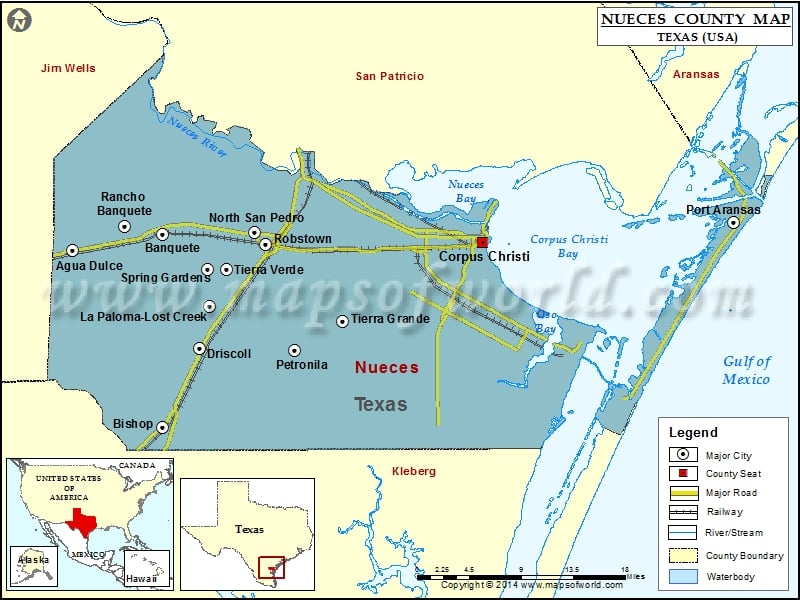 Nueces County Map, Texas